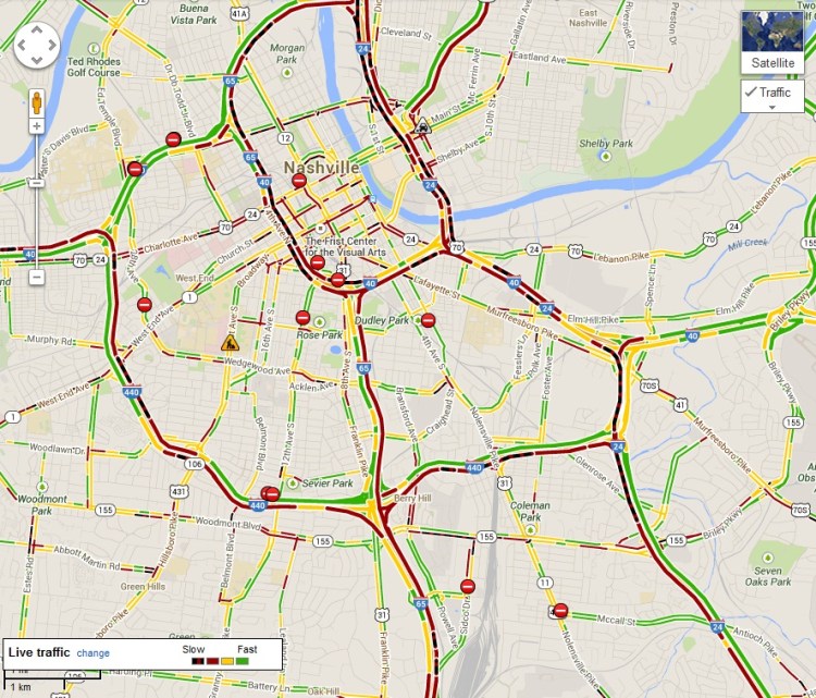 This is what happens in Nashville when it snows. Flurries is all it takes!